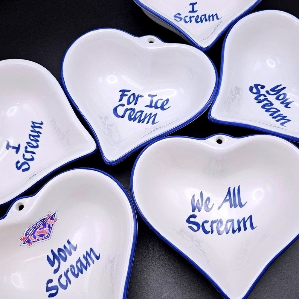 Ice Cream Dishes Set of 6 You Scream For Ice Cream Clay Design Heart Shaped‎ USA